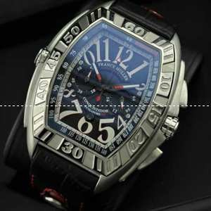 日本製クオーツ 5針 夜光効果 FRANCK MULLER フランクミュラー メンズ腕時計 日付表示 シルバー レザー