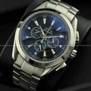 OMEGA オメガ 日本製クオーツ 6針クロノグラフ メンズ腕時計 日付表示 月付表示 ステンレス サファイヤクリスタル風防