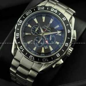 日本製クオーツ 6針クロノグラフ OMEGA オメガ メンズ腕時計 日付表示 月付表示 サファイヤクリスタル風防 シルバー