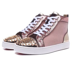 主役級のアイテムChristian Louboutinルブタンコピーハイカットスニーカースパイクピンクスパンコール付き人気靴